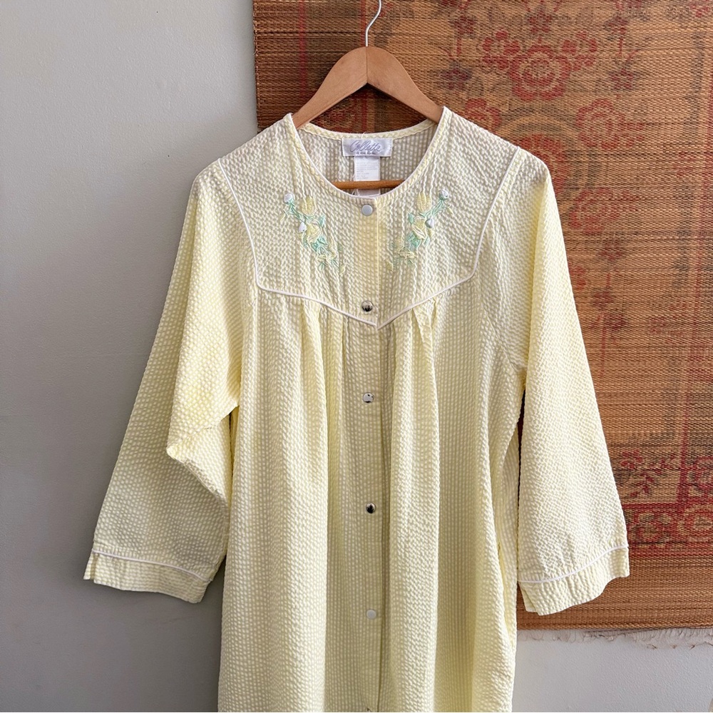 Vintage Embroidered Yellow Striped House Dress Pajamas Large - Picture 3 of 9